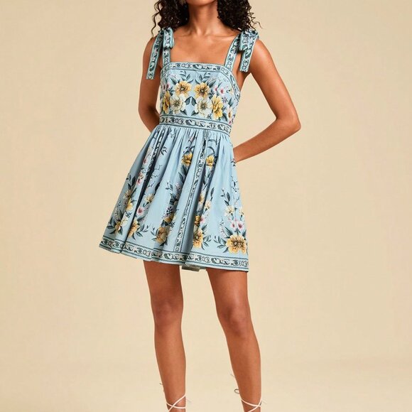 Multicolor Boho Women's Floral Sleeveless Tie-Front Dress - Picture 7 of 7